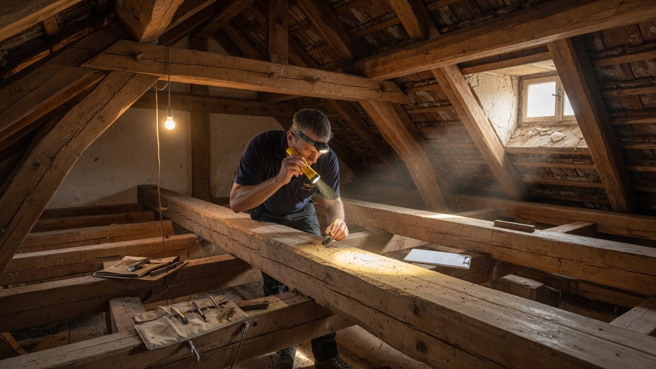 Inspectie van houtconstructie op houtworm